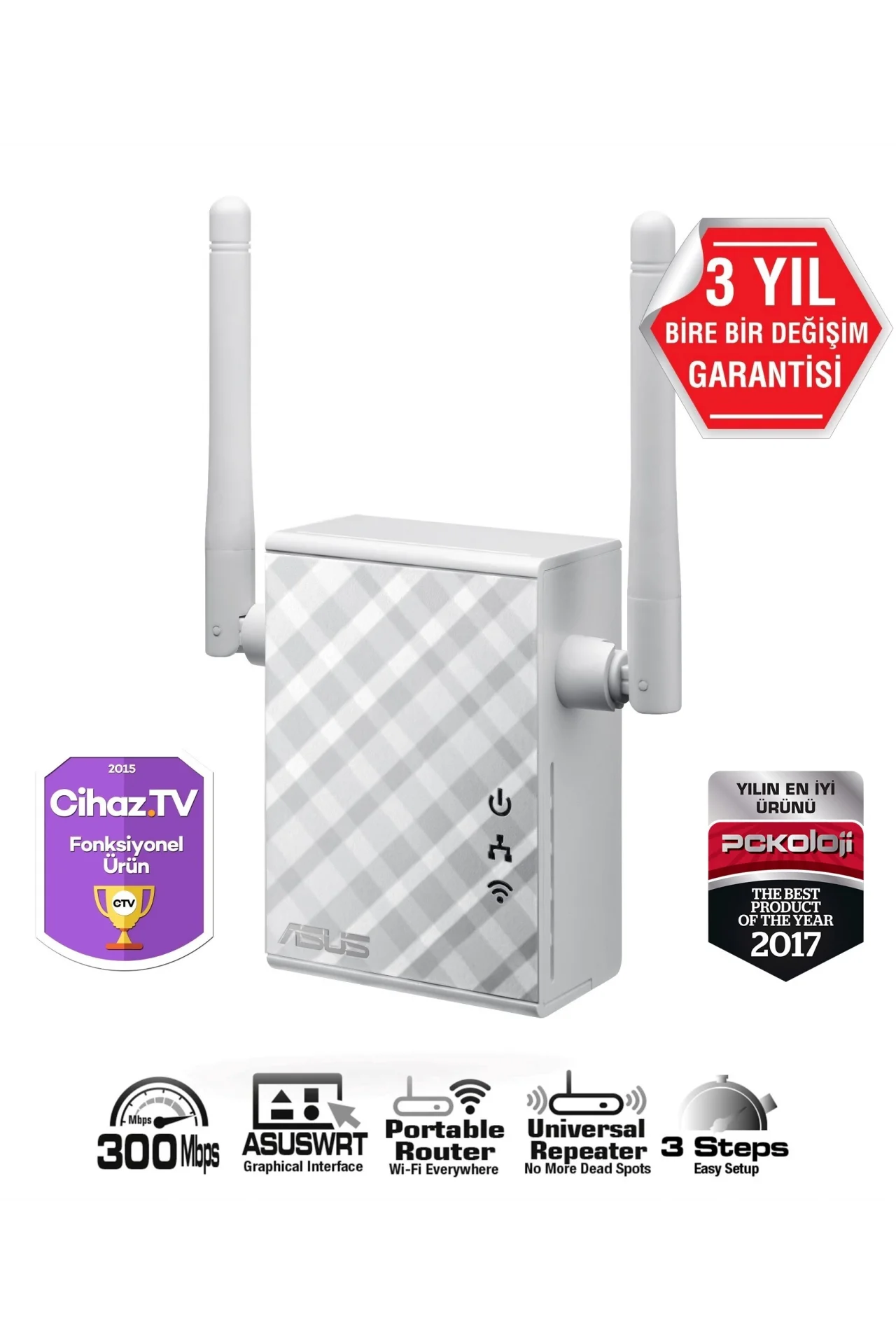 Asus RP-N12 N300 300Mbps 1 Port Menzil Genişletici