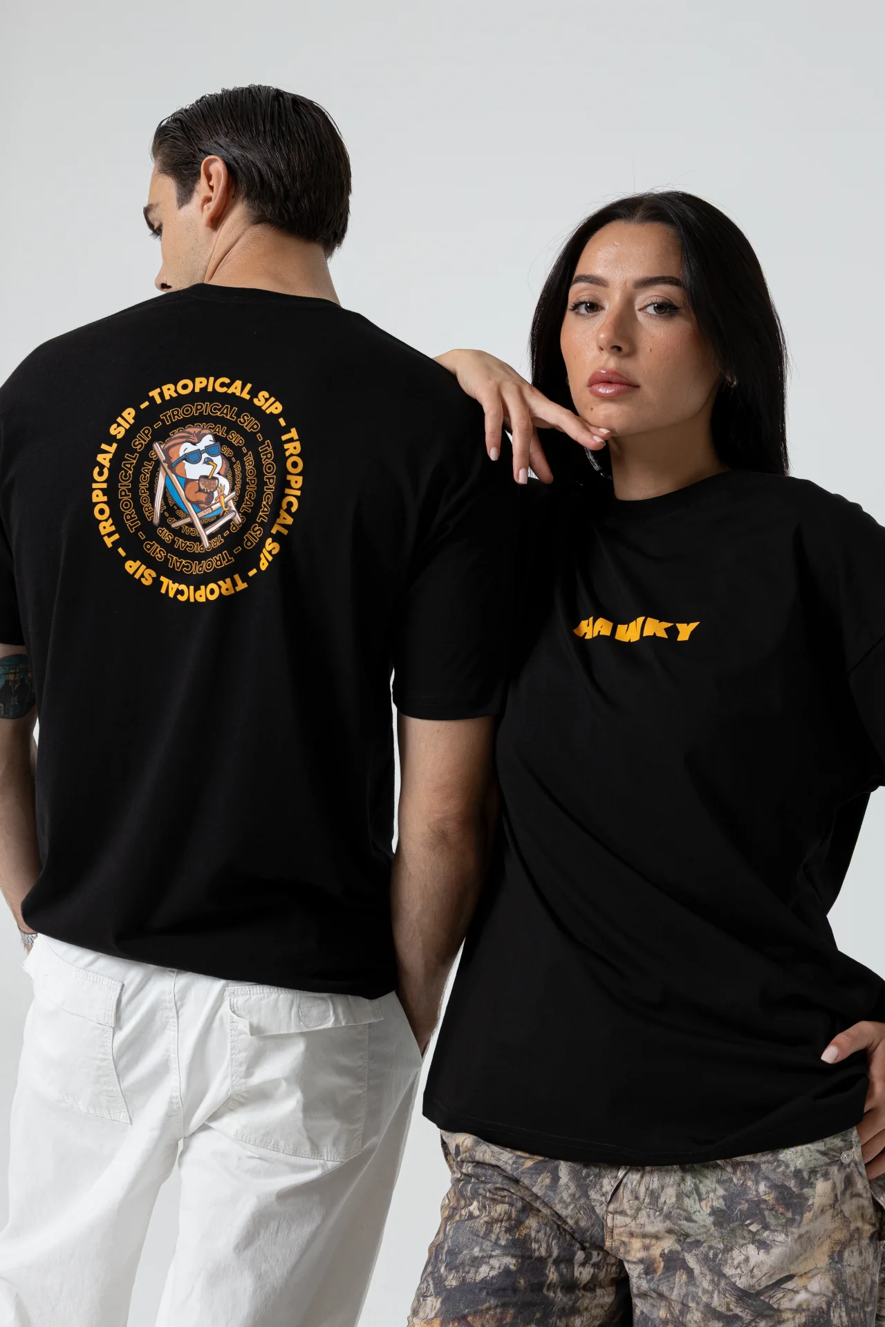 Tropical Oversize Siyah T-Shirt