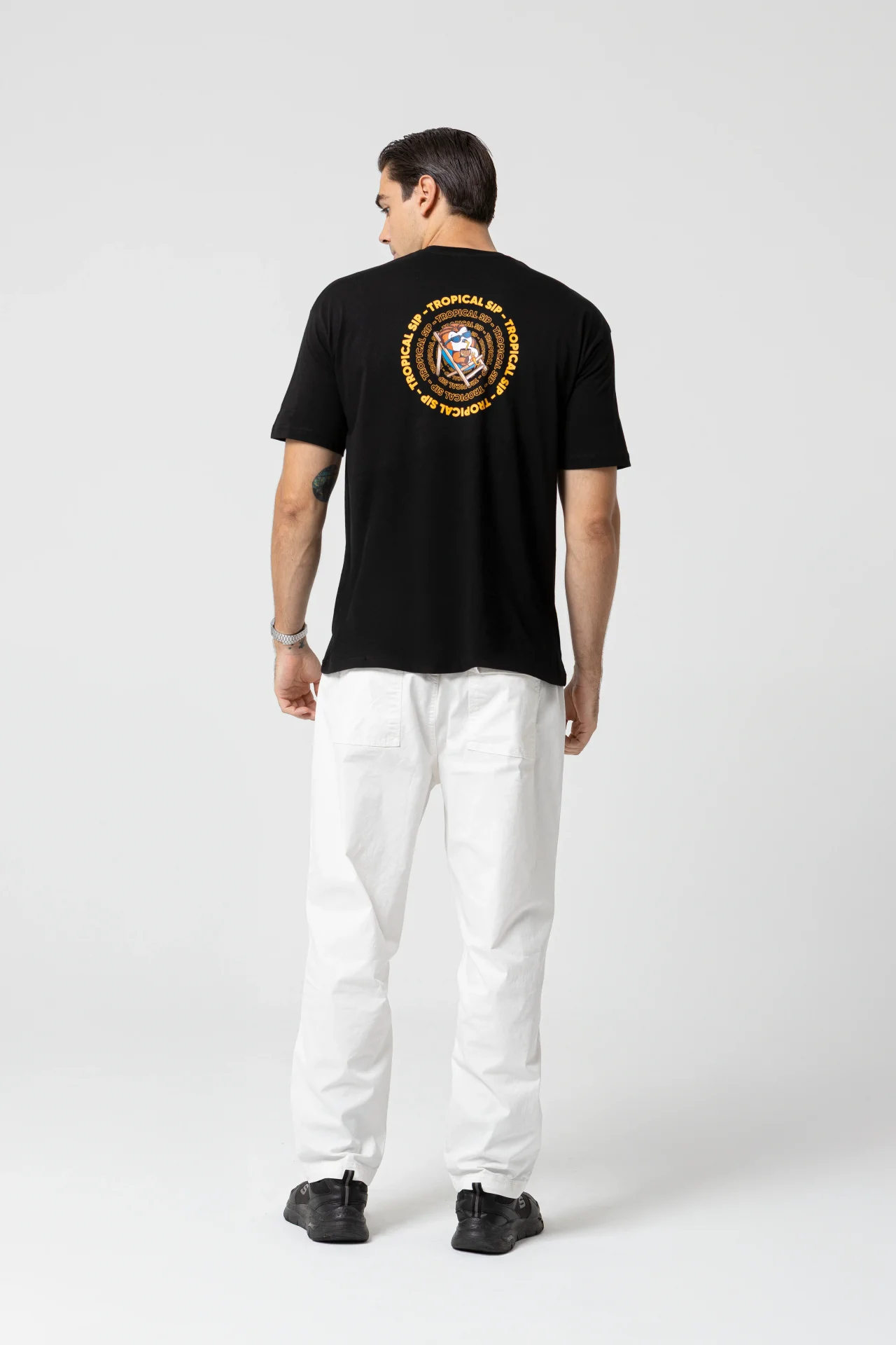 Tropical Oversize Siyah T-Shirt