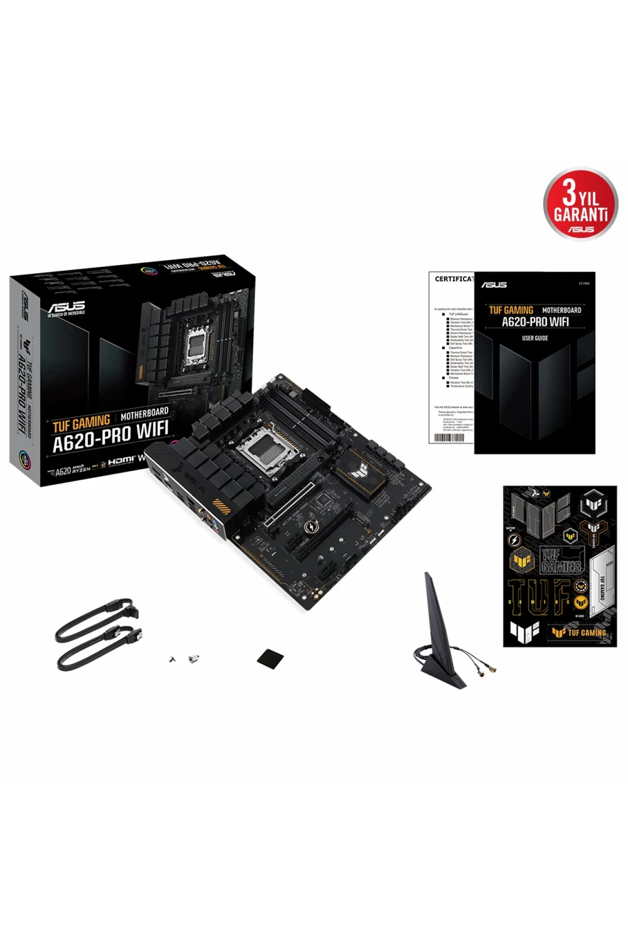 Asus Tuf Gaming A620-PRO WiFi 6400MHz (OC) DDR5 Soket AM5 M.2 HDMI DP ATX Anakart
