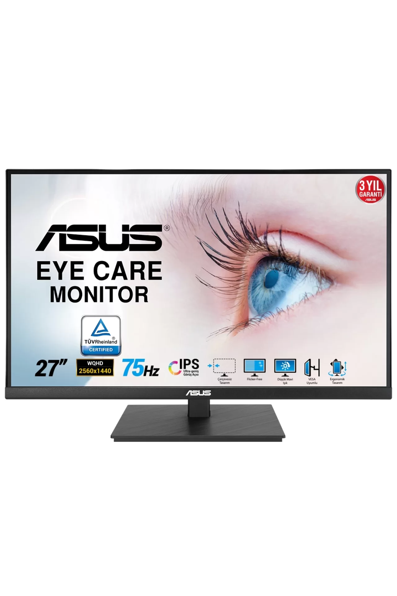 Asus VA27AQSB 27 inç 75Hz 1ms 2K WQHD Adaptive Sync IPS Pivot Monitör