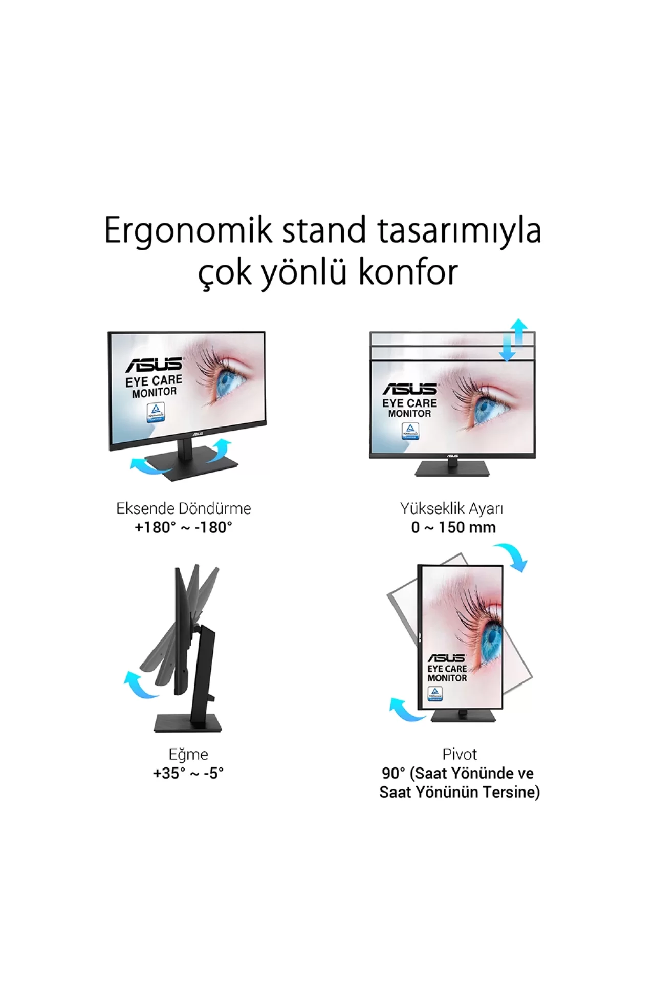 Asus VA27AQSB 27 inç 75Hz 1ms 2K WQHD Adaptive Sync IPS Pivot Monitör