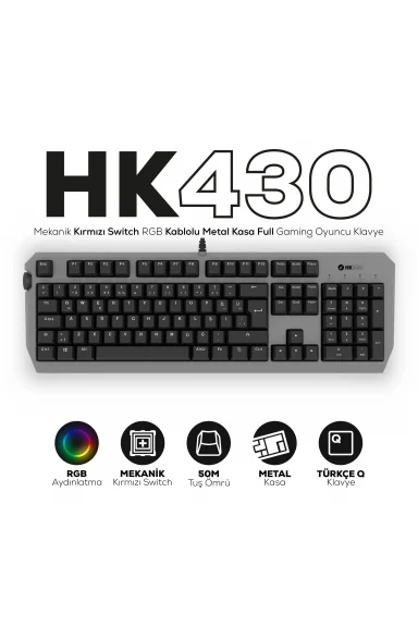 HK430 Mekanik Kırmızı Switch RGB Kablolu Metal Kasa Full Gaming Oyuncu Klavye