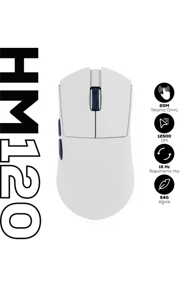 HM120 1K Hz 12500 DPI Tri-Mode Kablosuz/Bluetooth Beyaz Gaming Oyuncu Mouse