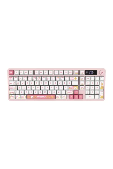HK258 Membrane LCD RGB Kablosuz/Bluetooth Beyaz Pembe Full Türkçe Gaming Oyuncu Klavye