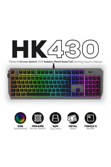 HK430 Mekanik Kırmızı Switch RGB Kablolu Metal Kasa Full Gaming Oyuncu Klavye