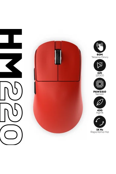 HM220 1K Hz 12000 DPI Tri-Mode Kablosuz/Bluetooth Kırmızı Gaming Oyuncu Mouse