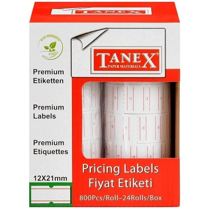 TANEX MOTEX ETİKET 12X21 BEYAZ ÇİZGİLİ 800 LÜ