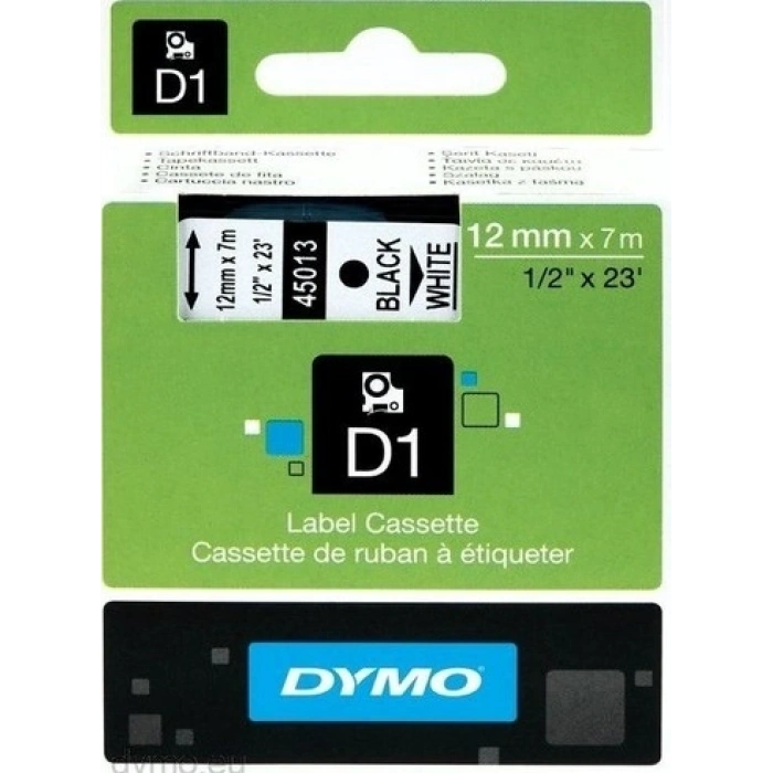 DYMO ŞERİT D1 12MM x 7MT BEYAZ/SİYAH