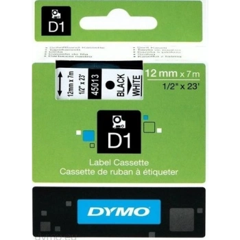 DYMO ŞERİT D1 12MM x 7MT BEYAZ/SİYAH