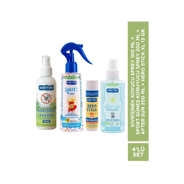 Sivrisinek Kovucu Sprey 100 ml+Sport Güneş Koruyucu Sprey 200 ml+After Sun 200 ml+Hero Stick XL 15 gr 4lü Set
