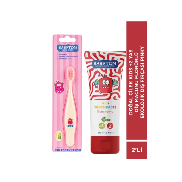 Doğal Çilek +2 Yaş Diş Macunu Florürlü -Ekolojik Diş Fırçası Pinky