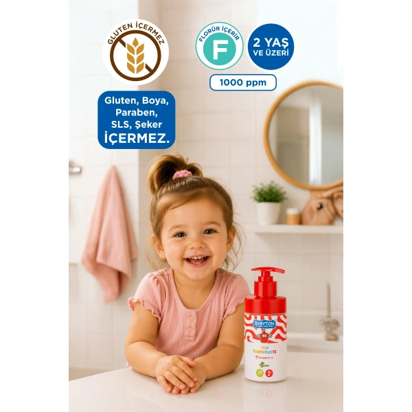 Doğal Çilekli 2 Yaş ve Üzeri Florürlü Diş Macunu Pompalı 200 ml