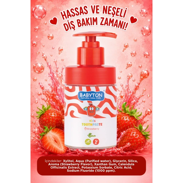Doğal Çilekli 2 Yaş ve Üzeri Florürlü Diş Macunu Pompalı 200 ml