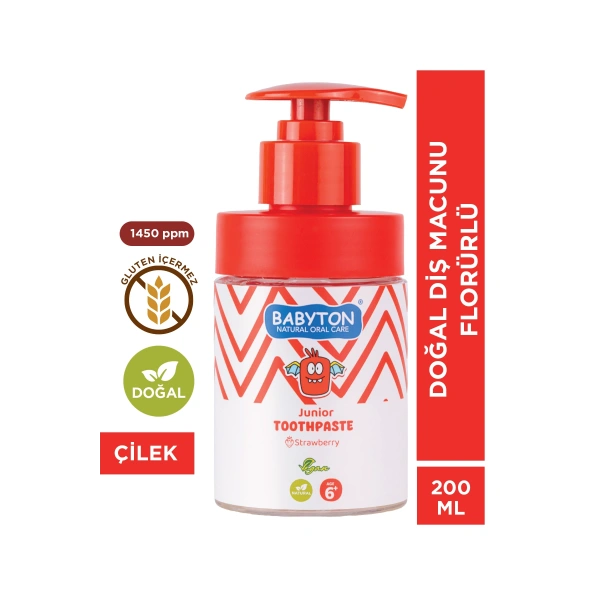 Doğal Çilekli 6 Yaş ve Üzeri Florürlü Diş Macunu Pompalı 200 ml