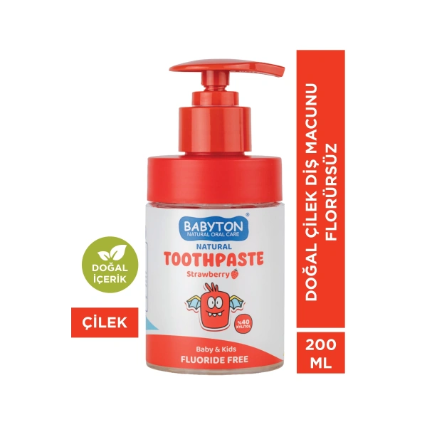 Doğal Çilekli Diş Macunu Florürsüz Pompalı 200 ml