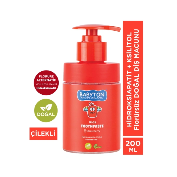 Doğal Çilekli Hydroxyapatite+Xylitol Florürsüz Pompalı 200 ml