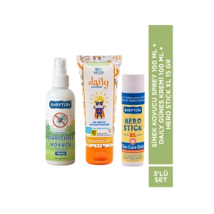 Sivrisinek Kovucu Sprey 100 ml+Daily Güneş Kremi 100 ml+Hero Stick XL 15 gr 3lü Set