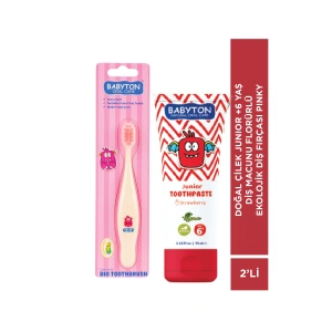 Doğal Çilek +6 Yaş Diş Macunu Florürlü -Ekolojik Diş Fırçası Pinky