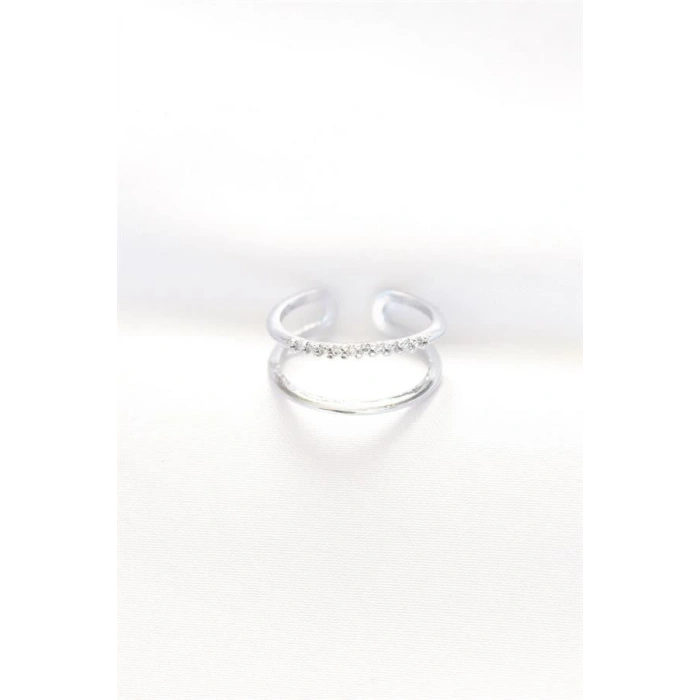 2li Görünümlü Su Yolu Tasarımlı Silver Renk Ayarlanabilir Yüzük