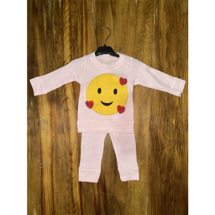 3-12 Aylık Emoji Detalı Takım Pembe