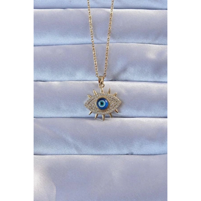 316L Altın Renk Zirkon Taşlı Nazarlı Göz Kolye