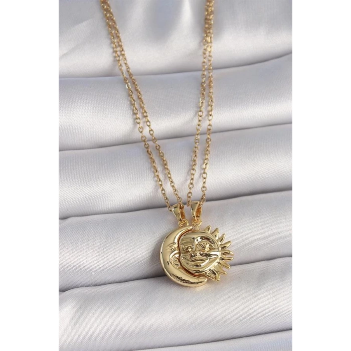 316L Çelik Gold Renk Ay Güneş Model Arkadaşlık Kadın Kolye