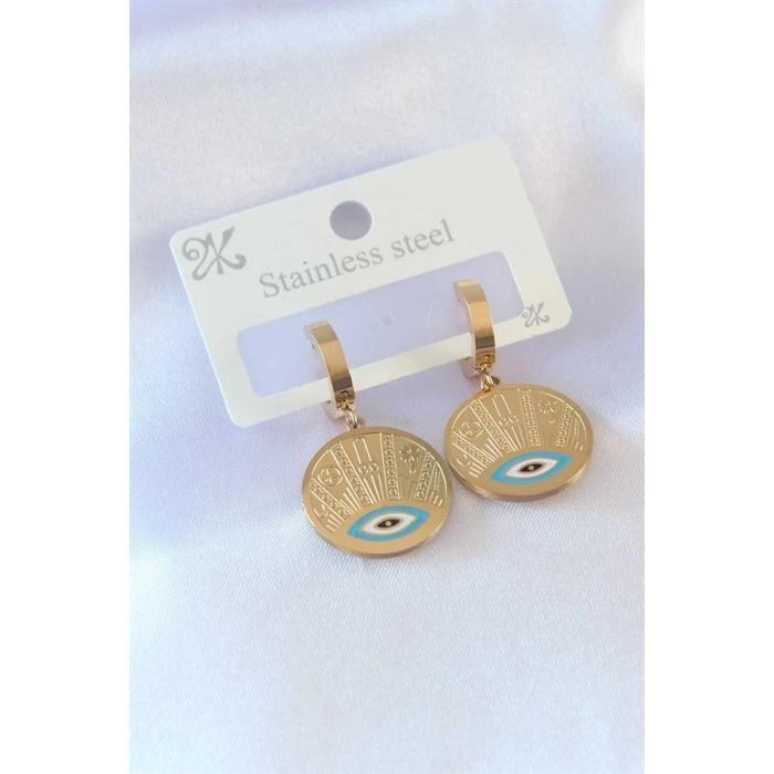 316L Çelik Gold Renk Göz Detay İşleme Daire Model Kadın Küpe