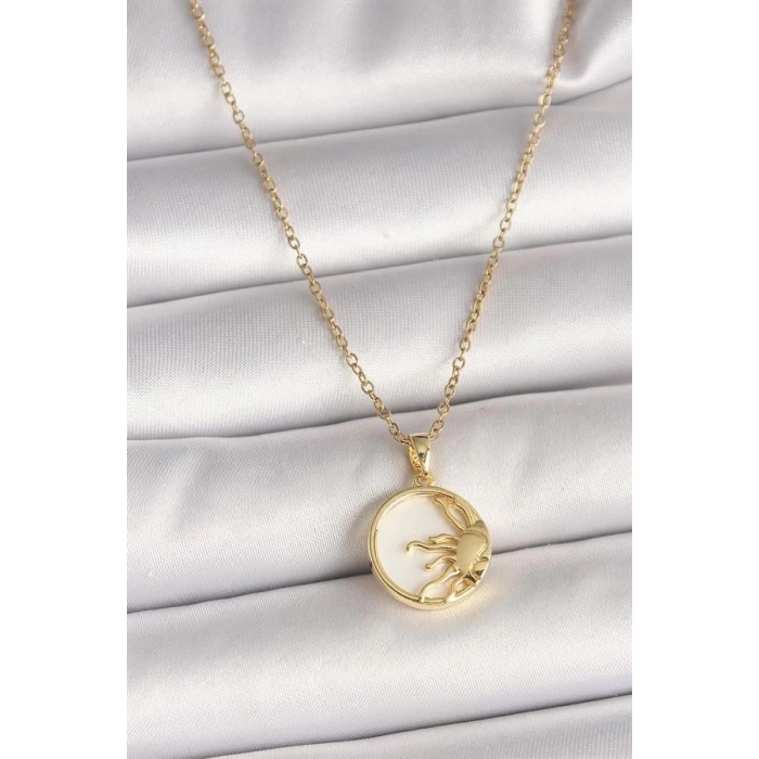 316L Çelik Gold Renk Zincir Beyaz Mineli Gün Batımı Model Kadın Kolye