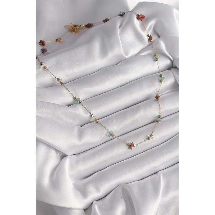 316L Çelik Gold Renk Zincir Renkli Doğaltaş Model Kadın Kolye