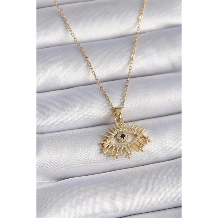 316L Çelik Gold Renk Zincir Zirkon Taşlı Göz Figür Kadın Kolye