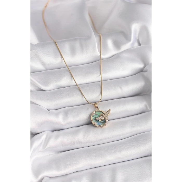 316L Çelik Gold Renk Zincir Zirkon Taşlı Yusufçuk Model Kadın Kolye