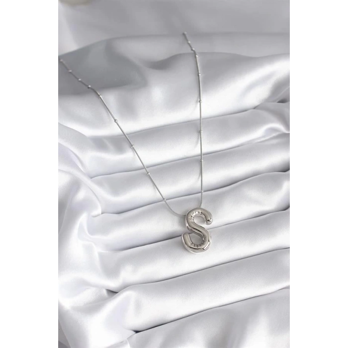 316L Çelik Gümüş Renk Bubble S Harf Model Kadın Kolye