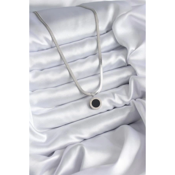 316L Çelik Gümüş Renk İtalyan Zincir Model İşleme Detay Kadın Kolye