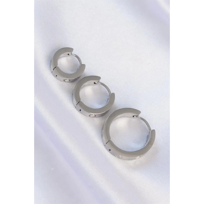 316L Çelik Gümüş Renk Model 3lü Halka Küpe