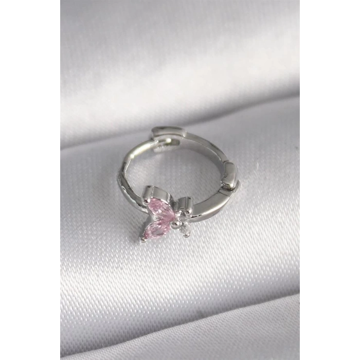 316L Çelik Gümüş Renk Pembe Zirkon Taşlı Kelebek Model Tragus Piercing