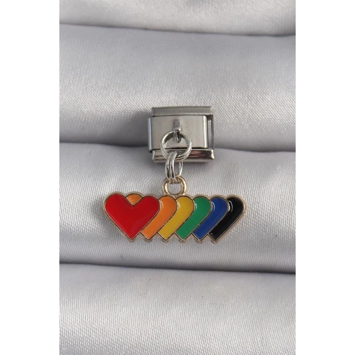316L Çelik Gümüş Renk Renkli Sallantı Kalp Model Nomination Charm