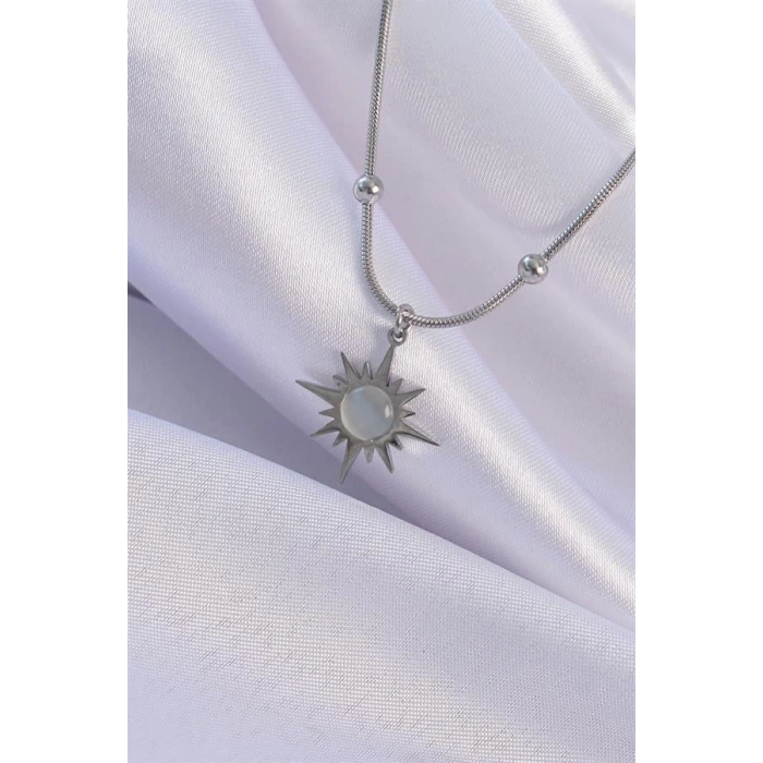 316L Çelik Gümüş Renk Sedefli Yıldız Model Kolye