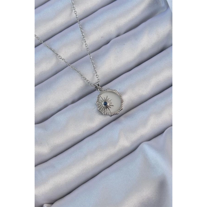 316L Çelik Gümüş Renk Zirkon Taşlı Mineli Kutup Yıldızı Kolye