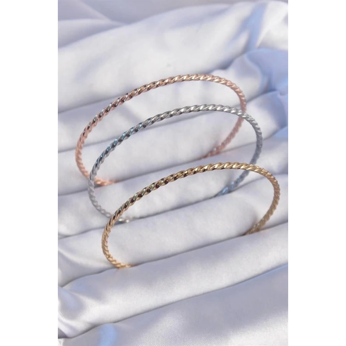 316L Çelik Renkli İnce Burgu Model Ajda Bilezik Seti