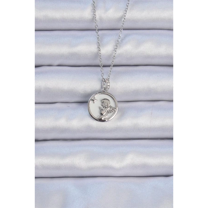 316L Çelik Zincir Gümüş Renk Zirkon Taşlı Mineli Melek Kolye