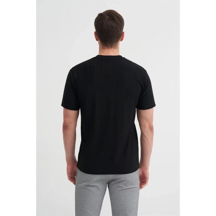 4203 Viskon Kumaş Bisiklet Yaka Regular Fit Erkek T-Shirt SİYAH