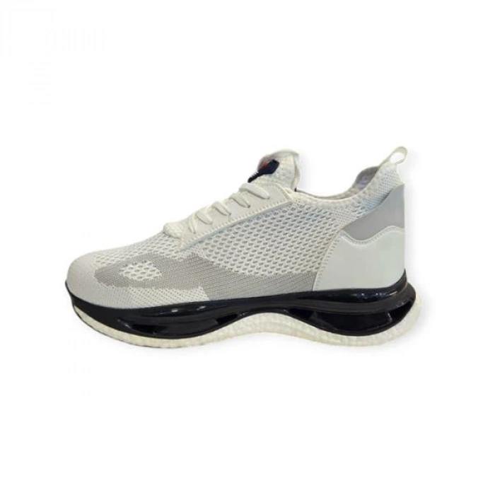 92107 Köpük Taban Bağcık Görünümlü Nefes Alabilen Bez Erkek Spor Ayakkabı Beyaz