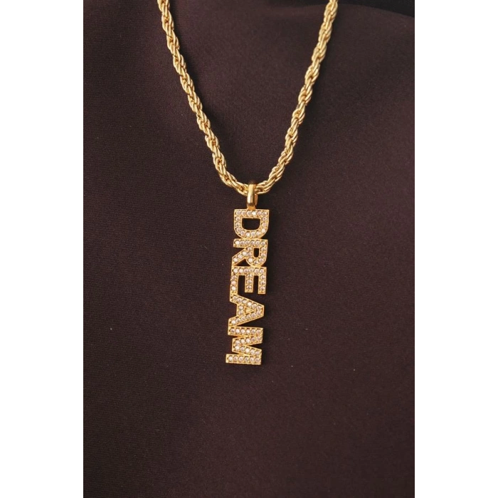 Altın Renk Zirkon Taşlı Rüya Yazılı Kolye