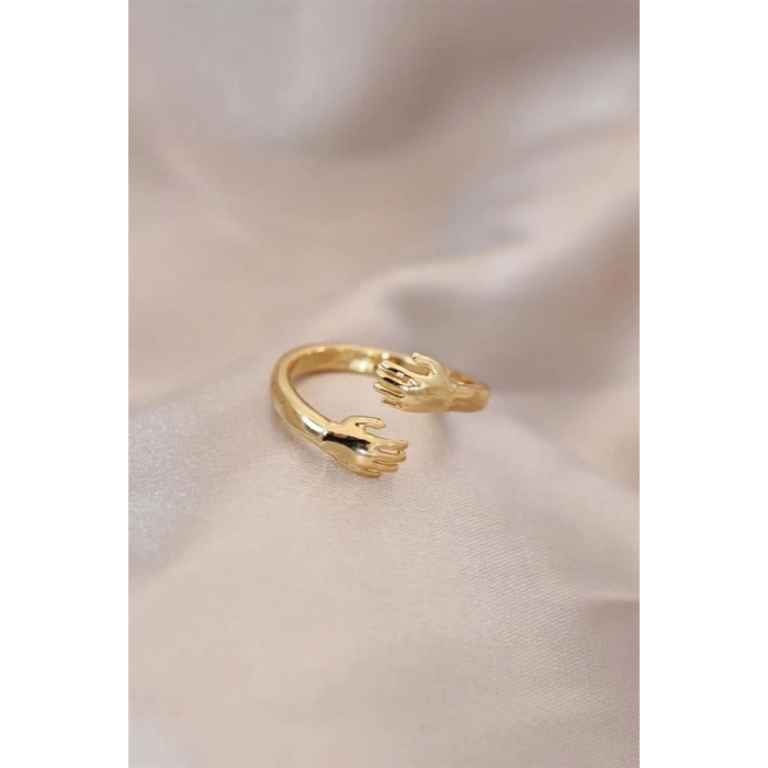 Ayarlamalı Altın Renk Metal Sarılan Eller Model Yüzük