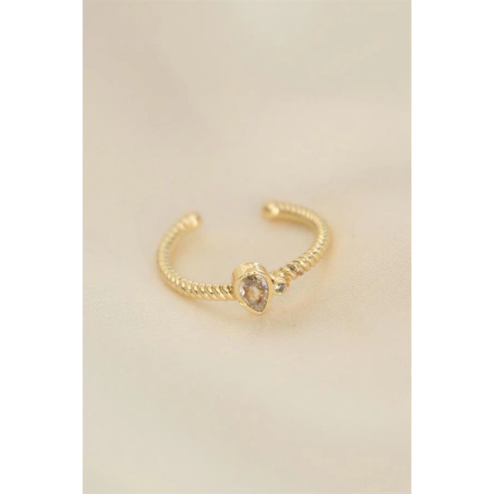 Ayarlamalı Altın Renk Zirkon Taşlı Damla Detay Yüzük