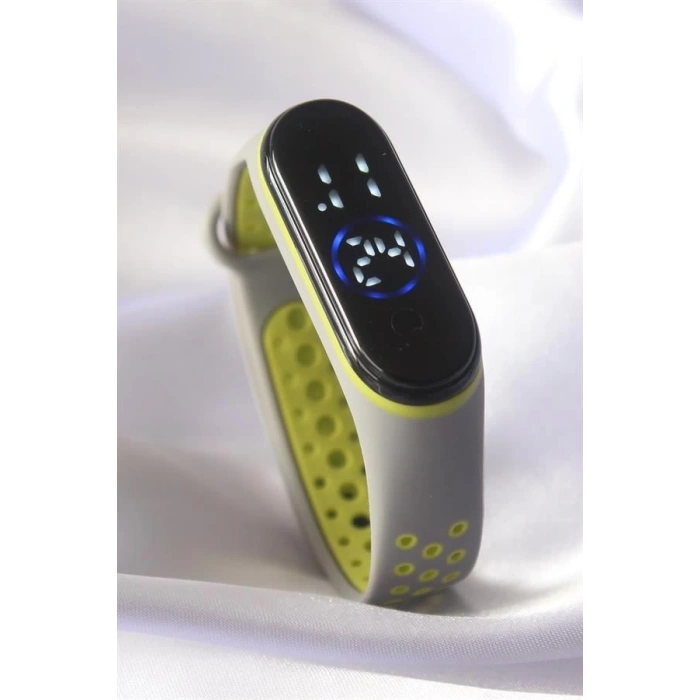 Gri Yeşil Renk Silikon Kordon Dijital Dokunmatik Led Saat