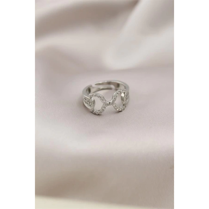 Gümüş Renkli Metal Zirkon Taşlı Kadın Yüzük