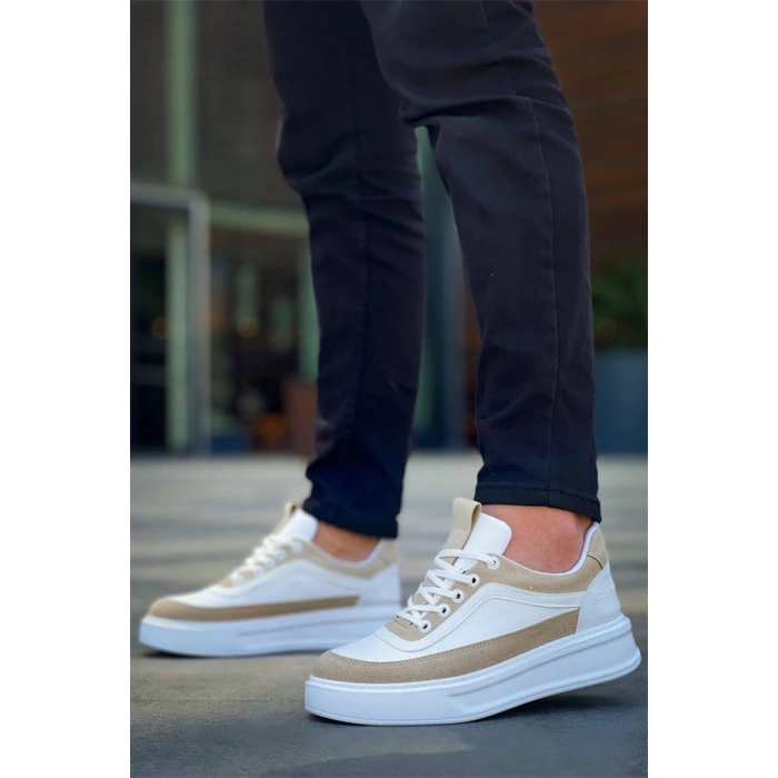 Kb-006 Kuback Beyaz Cilt Bej Süet  Yüksek Taban Bağcıklı Günlük Erkek Ayakkabı