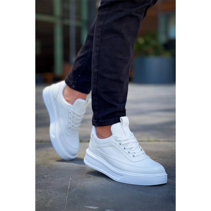 Kb-006 Kuback Beyaz Cilt  Yüksek Taban Bağcıklı Günlük Erkek Ayakkabı